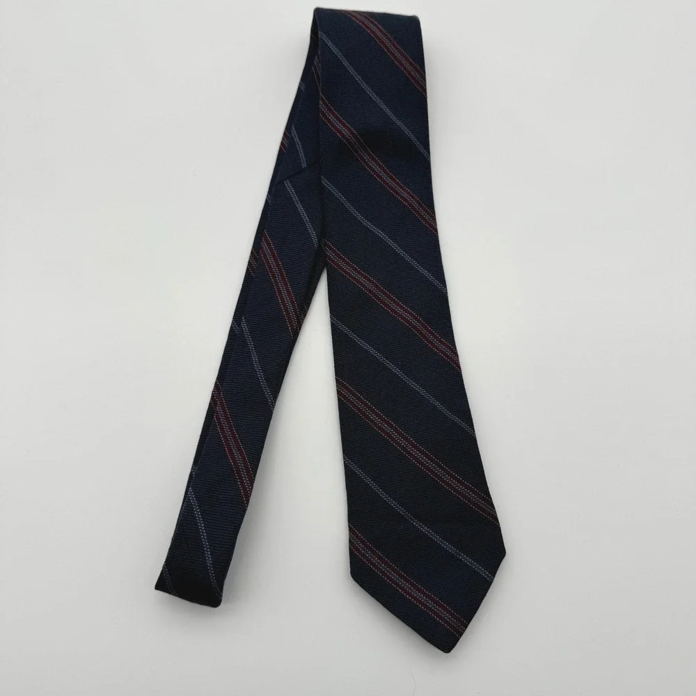 Neil‎ Martin Mens Wool Tie Navy Blue Burgundy Striped Made in Italy Regimental